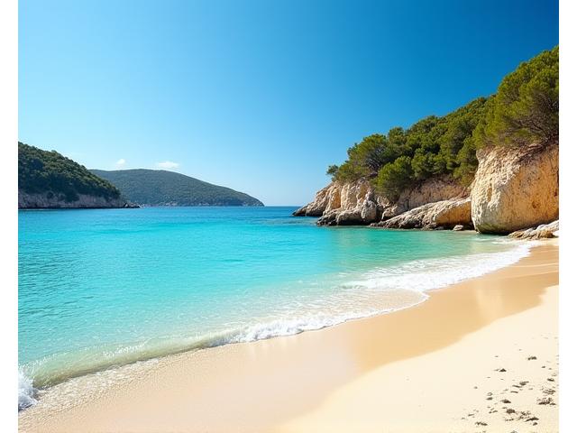 Playa de arena blanca y aguas cristalinas en las Islas Baleares